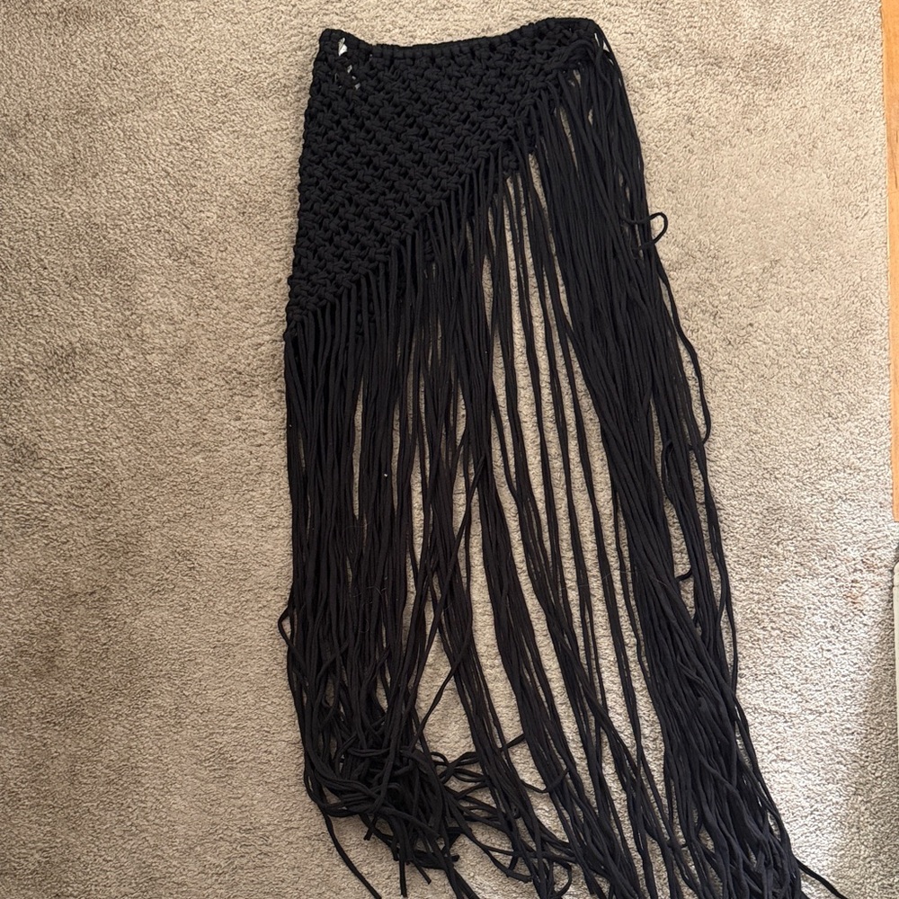 Zara Dark Knit Skirt with Fringe